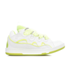 Lanvin Curb Sneakers In White Leather In Blanc/jaune Fluorescent