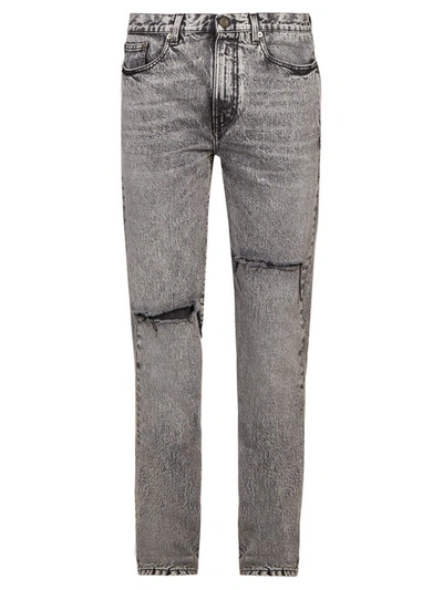 Saint Laurent Distressed Straight-leg Jeans In Grey