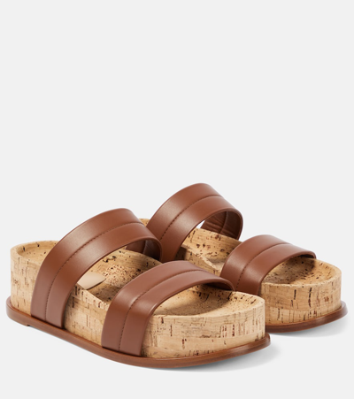 Gabriela Hearst Striker Stitched Leather And Cork Slides In Cgn Cognac