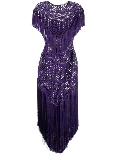 Andrea Almeida Stella Crochet Fringed Midi Dress In Purple