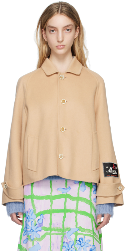 Marni Logo-patch Shirt Jacket In Neutrals