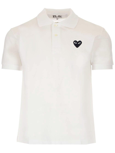 Comme Des Garçons Play Heart Logo Patch Polo Shirt In White
