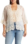 Forgotten Grace Tie Front Crochet Lace Trim Top In Natural
