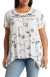 Forgotten Grace Floral Embroidered Sharkbite Tunic Blouse In White/ Black