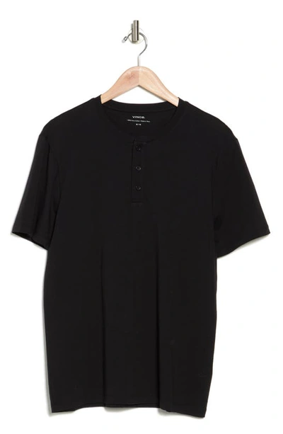 Vince Solid Henley T-shirt In Black