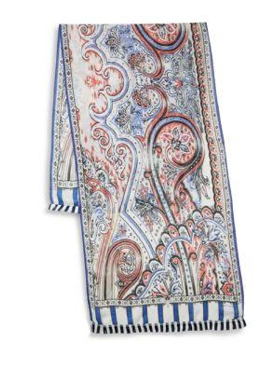 Etro Ornate Floral Scarf In White