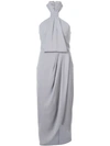 Shona Joy Halterneck Draped Detail Dress In Grey