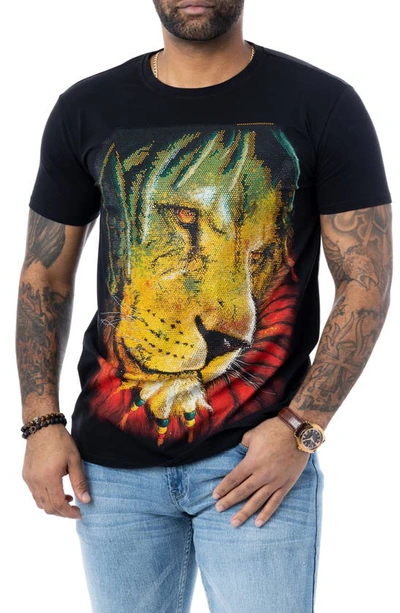 X-ray Lion Graphic Rhinestone T-shirt In Black