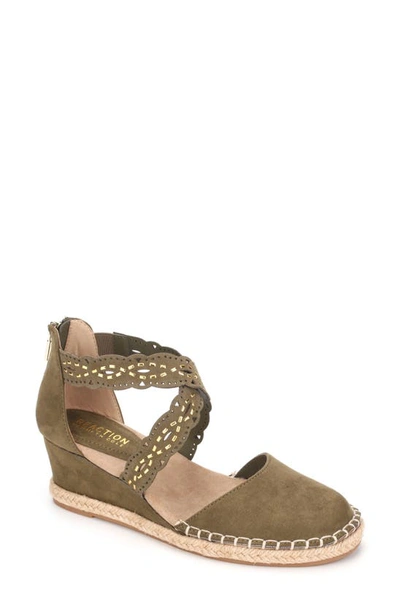Reaction Kenneth Cole Clo X Band Laser Strappy Espadrille Wedge Sandal In Olive