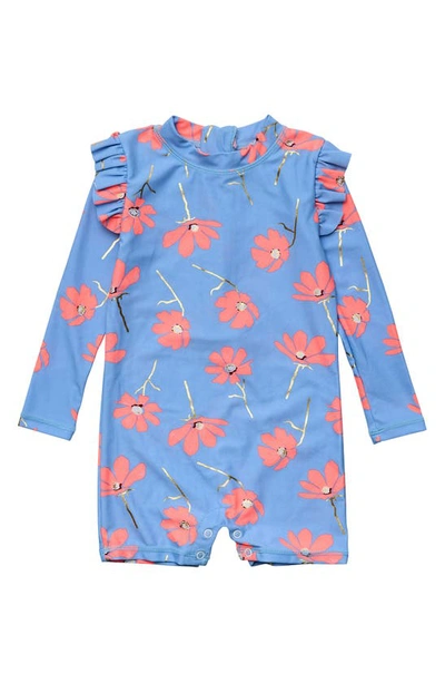 Snapper Rock Babies' Beach Bloom Long Sleeve One-piece Rashguard Swimsuit In Blue