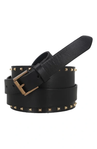 Allsaints Tapered Double Wrap Leather Belt In Black/warm Bra