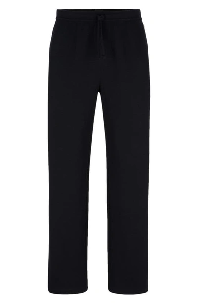 Hugo Boss Waffle Cotton Blend Pyjama Trousers In Black