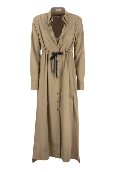 Brunello Cucinelli Button Cotton Dress In Brown