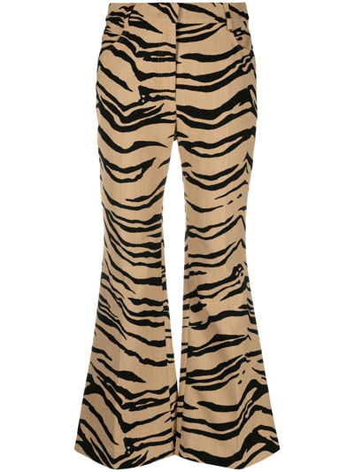 Stella Mccartney Cropped Zebra-print Wool-blend Flared Trousers In Multi