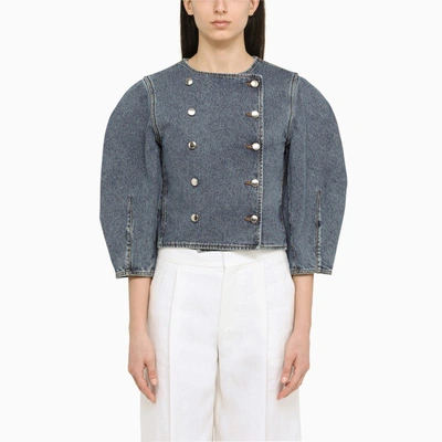 Chloé Double-breasted Recycled-cotton And Hemp-blend Denim Jacket In Dusky Blue