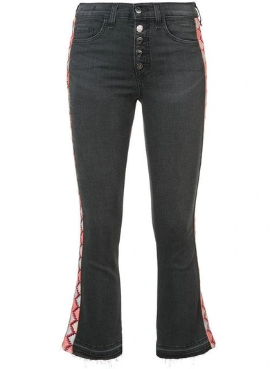 Veronica Beard Cropped Jeans With Embroidered Side Panels - Black