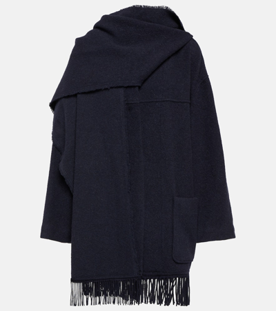 Isabel Marant Étoile Fringe-trimmed Wool-blend Scarf Coat In Midnight