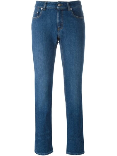 Alexander Mcqueen High Waisted Cropped Jeans In Blue