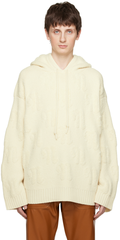 Nanushka Monogram Hooded Wool Blend Knit Sweater In Beige