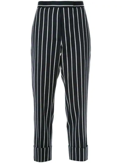 Thom Browne Cropped Striped Trousers In Blue