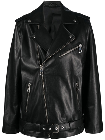 Manokhi Leather Biker Jacket In Black