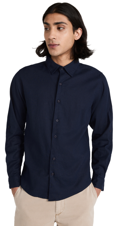 Onia Stretch Linen-blend Shirt In Blue