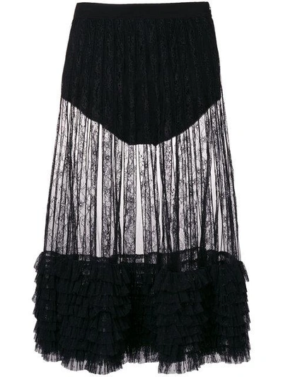 Amen Ruffle Trim Sheer Midi Skirt In Black