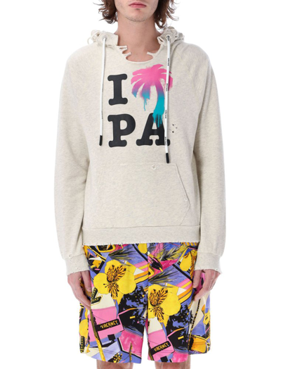 Palm Angels I Love Pa Ripped Slim Hoodie In White Multi
