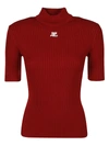Courrèges High-neck Ribbed Knit Top In Red