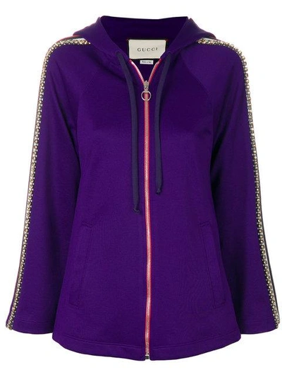 Gucci Crystal Embellished Jersey Hoodie - Purple