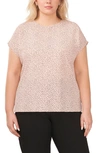 Halogen Crewneck Cap Sleeve Top In Pink Smoke-black Dotty Print