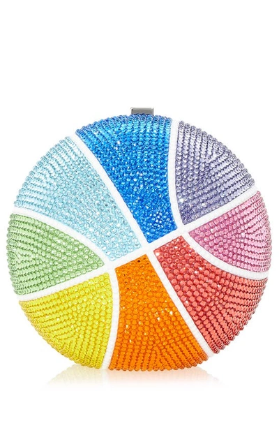 Judith Leiber Rainbow Crystal Basketball Clutch In Silver Multi
