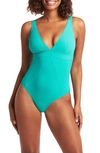 Sea Level Panel Line Multifit One-piece Swimsuit In Aqua