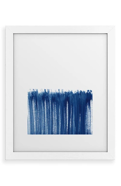 Deny Designs Indigo Abstract Brush Strokes Framed Wall Art In White Frame