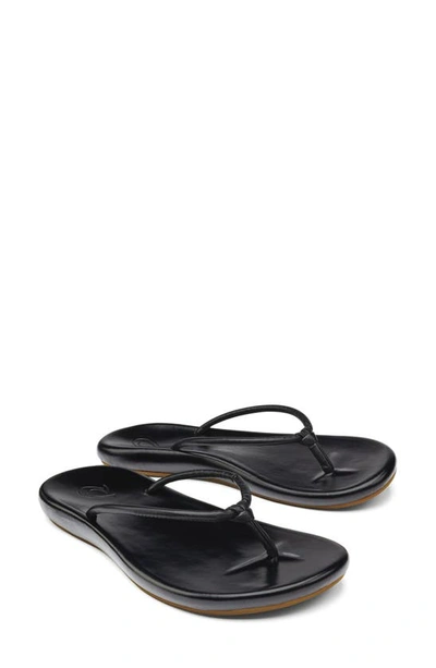 Olukai Huawai Flip Flop In Black / Black