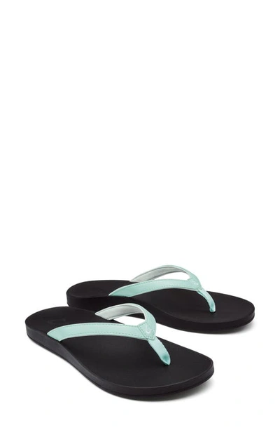 Olukai Puawe Flip Flop In Sea Glass / Black