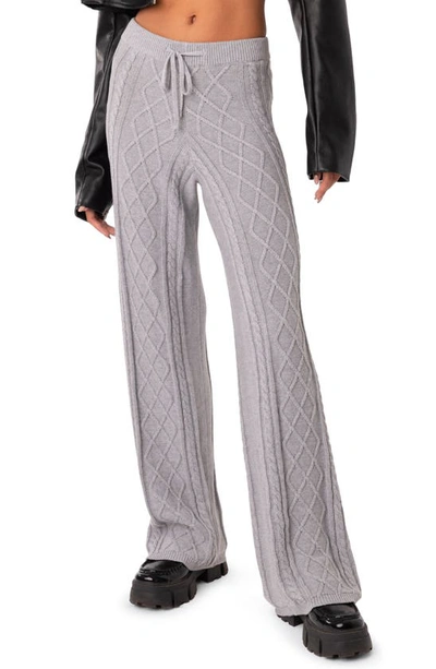 Edikted Kasey Cable Knit Cotton Pants In Gray