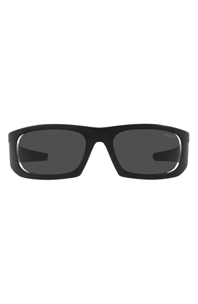 Prada 59mm Wraparound Sunglasses In Matte Black
