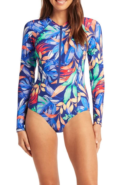 Sea Level Long Sleeve Floral One-piece Swimsuit In Royal
