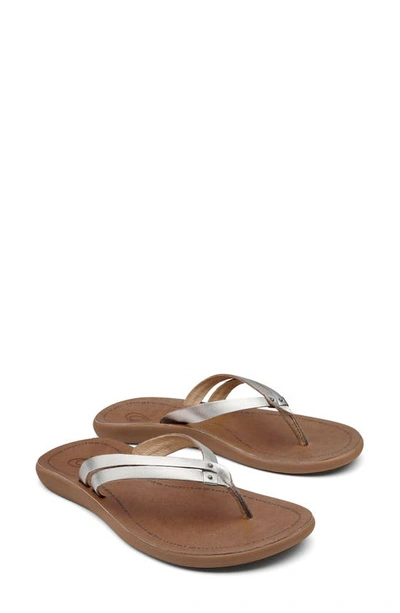 Olukai Kapehe Luana Flip Flop In Silver / Sahara