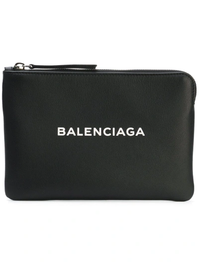 Balenciaga Logo Clutch Bag In Black