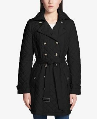 Calvin Klein Quilted Double-breasted Trench Coat In Black