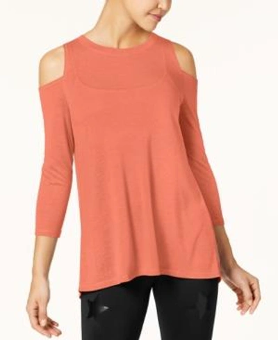 Calvin Klein Performance Split-back Cold-shoulder Top In Coral Ice