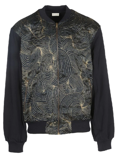 Dries Van Noten Hugler Swirl-front Embroidered-back Jacket In Blue