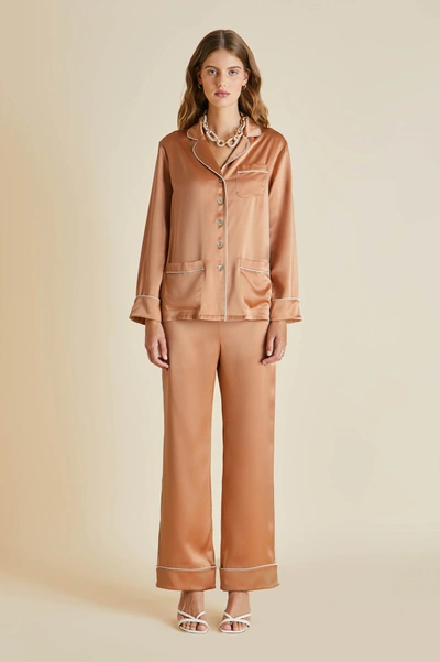 Olivia Von Halle Silk Coco Pyjama Set In Brown
