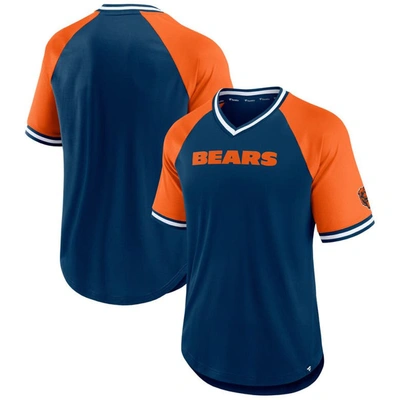 Fanatics Men's  Branded Navy, Orange Chicago Bears Second Wind Raglan V-neck T-shirt