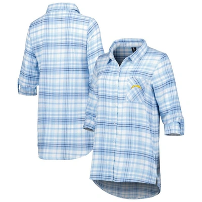 Concepts Sport Powder Blue Los Angeles Chargers Mainstay Plaid Full-button Long Sleeve Nightshirt