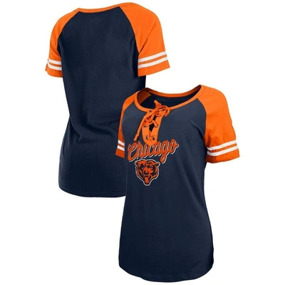 New Era Navy/orange Chicago Bears Lightweight Lace-up Raglan T-shirt