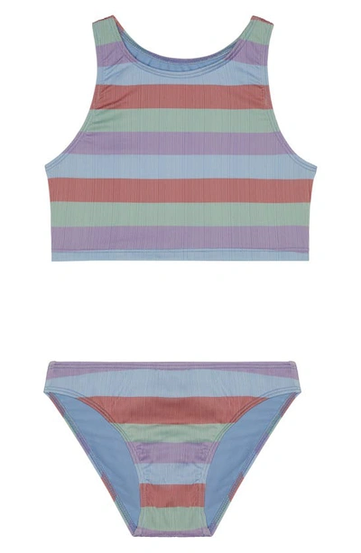 Splendid Kids' Stripe Two-piece Swimsuit In Clay