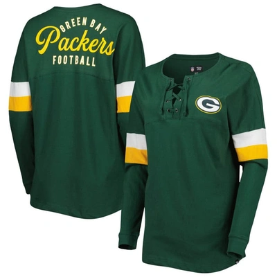 New Era Green Green Bay Packers Athletic Varsity Lace-up Long Sleeve T-shirt
